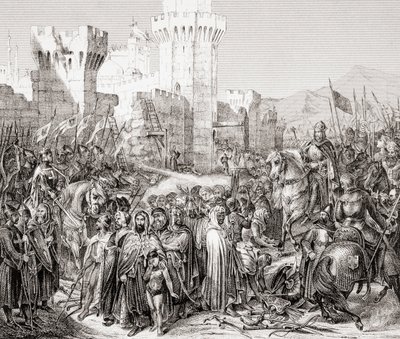 Överlämnandet av Acre till Filip II av Frankrike, kallad Philip Augustus, under det tredje korståget, från L
