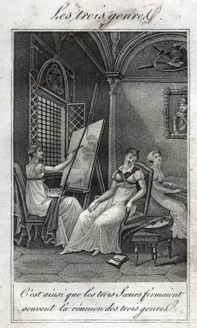De tre genrerna. Kvinna Målare, musiker och läsare. av French School