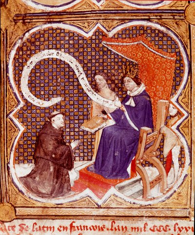 Översättaren erbjuder sin bok till kung Karl V (1338-1380) Miniatyr hämtad från 
