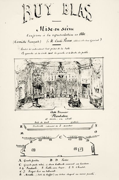 Teaterprogram för akt I av Ruy Blas (1838) av Victor Hugo (1802-85), 1880 av French School