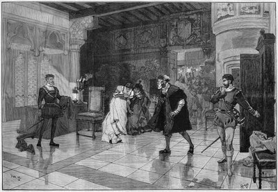 Teaterrepresentation: "" Hernani"" av Victor Hugo (1802-1885), akt I scen 3. Paris, Comedie Francaise av French School