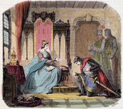 Thibault IV av Champagne (1201-1253) (även känd som Thibault I av Navarra), kom vid foten av drottningen Blanche av Kastilien för att varna henne för faran hon skulle löpa - i "Paris a travers les cuecles" av de Genouillac av French School
