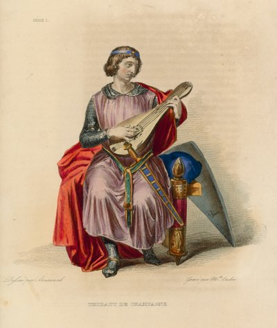 Thibaut de Champagne (färgad gravyr) av French School