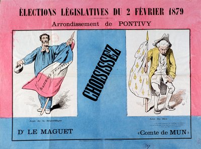 Tredje republiken: affisch för parlamentsvalet den 2/02/1879 i kommunen Pontivy (Morbihan). Paris. Museum för affisch och reklam av French School