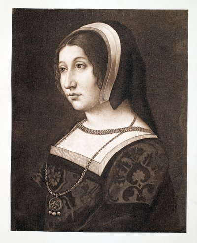 Tros vara Margaret Tudor, dotter till Henry VII, drottning av Skottland, c.1520 Century, pub. 1902 av French School