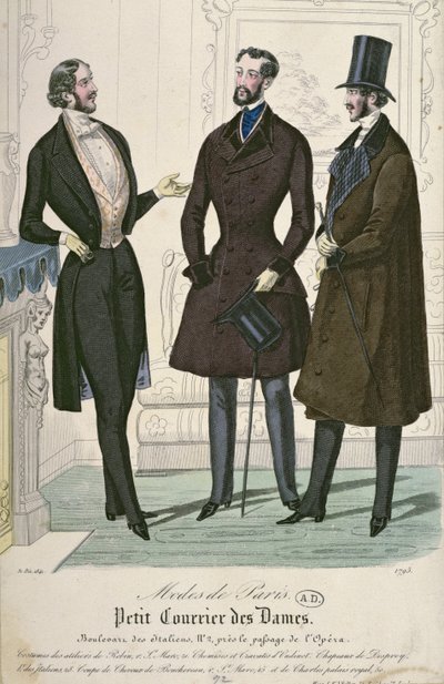 Three Elegant Young Men, 1841 (färggravyr) av French School