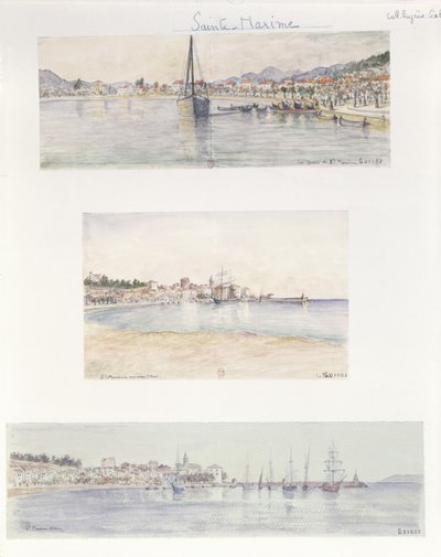 Tre vyer av Sainte Maxime (akvarell på papper) av French School