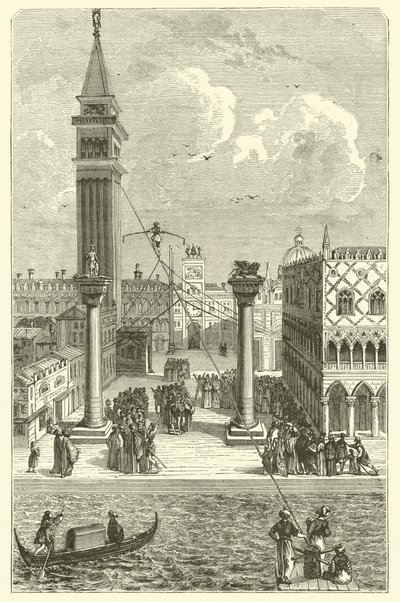 Spännrullare i Venedig (gravyr) av French School