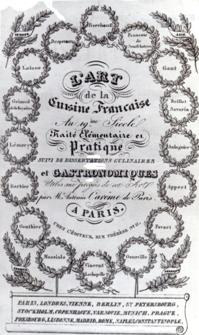 Titelsida för LArt de la Cuisine Francaise vol. III av Antonin Careme, publicerad 1834 (tryckt papper) av French School