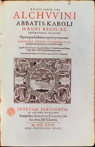 Titelsida från abbot Karl den Store av Alcuin, publicerad 1617 av French School