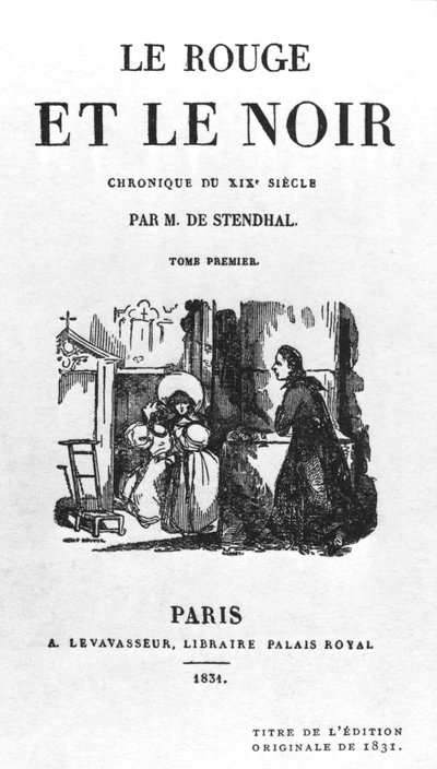 Titelsidan för den första upplagan av The Red and the Black av Stendhal (1783-1842) publicerad 1831 av French School