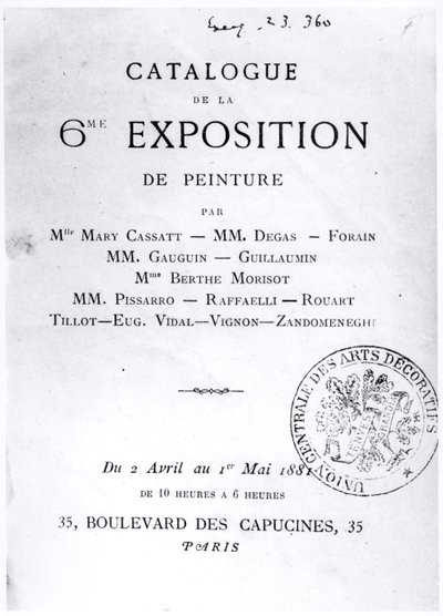 Titelsida för katalogen över den 6:e impressionistiska utställningen, 1881 av French School