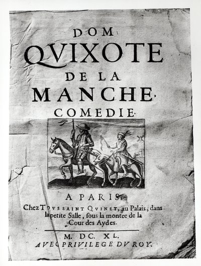 Titelsida från Dom Quixote de La Manche Comedie av Guerin de Bouscal, 1640 av French School