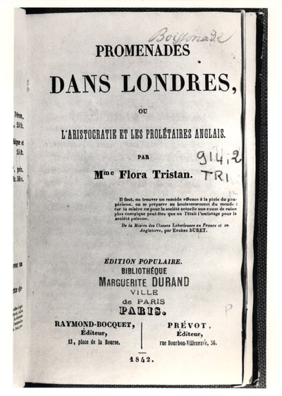 Titelsidan av Promenades dans Londres av Flora Tristan (1803-44), publicerad i Paris av Raymond-Bocquet et Prevot, 1842 av French School