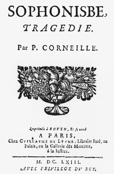 Titelsidan av Sophonisbe av Pierre Corneille (1606-84) publicerad 1663 av French School