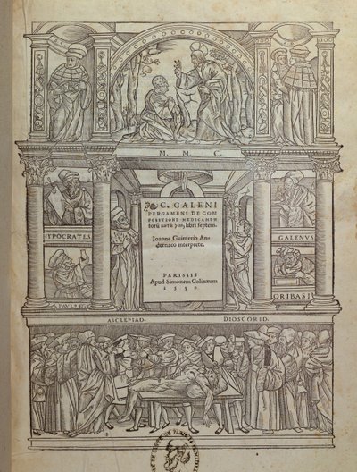 Titelsidan på en bok av Galen (c.131-c.201), publicerad i Paris, 1530 av French School