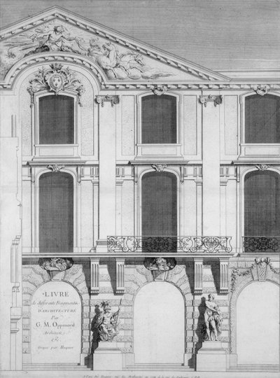 Titelsidan på en bok med graverade plåtar av Oppenords mönster, publicerad 1745 av French School