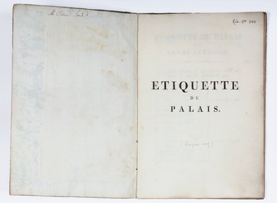 Titelsidan för Etiquette du Palais, Lucca, 1805 (tryckt papper) av French School