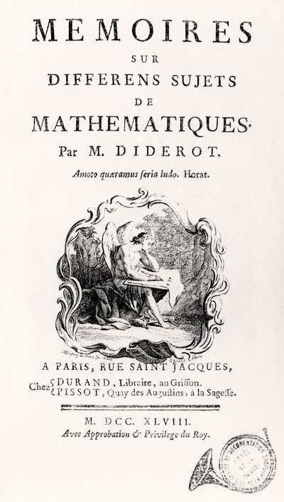 Titelsida för "Memoarer om matematikens olika ämnen", 1748 av French School