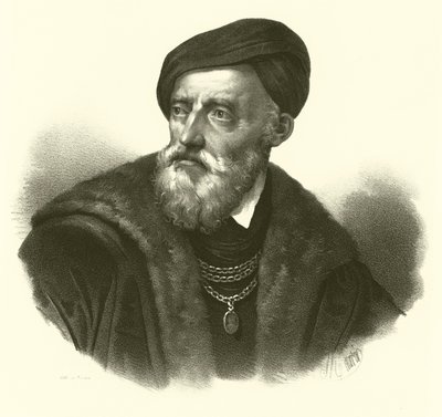 Tiziano Vecelli eller Tiziano Vecellio, känd på engelska som Titian, porträtt (gravyr) av French School