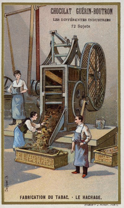 Tobakstillverkning. Strimla löv (chromolitho) av French School