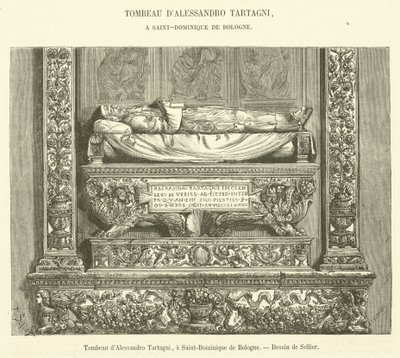Alessandro Tartagnis grav, i Saint-Dominique de Bologna (gravyr) av French School