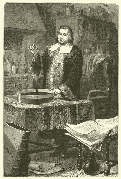 Torricelli uppfann barometern (gravyr) av French School