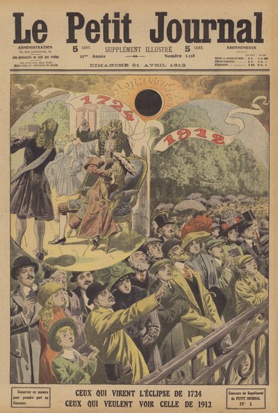 Totala solförmörkelser 1724 och 1912 (färg litho) av French School