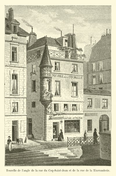Torn i hörnet av rue du Coq-Saint-Jean och rue de la Tixeranderie av French School