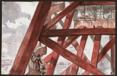 Turister på Eiffeltornet. (illustration av French School
