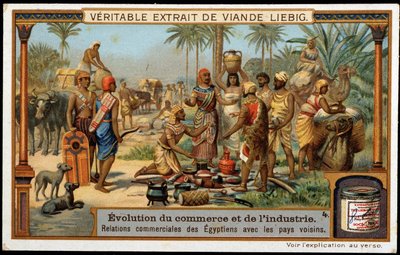 Utveckling av handel och industri: Egyptens handelsförbindelser med grannländerna - Liebig-kromolitografi av French School