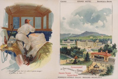 Handelskort som annonserar den franska kurorten Vittel (chromolitho) av French School