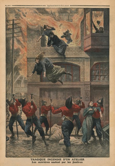Tragisk brand i en verkstad i Newark, New Jersey, illustration från 