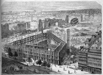Förvandlingar av Paris under det andra imperiet, Paris Haussmann: byggandet av Hotel de la Paix och utsikt över platsen för den framtida Opera Garnier, mellan gatorna Neuve des Mathurins, Chaussee d