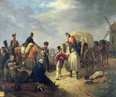 Transport av skadade soldater under Napoleonkrigen av French School