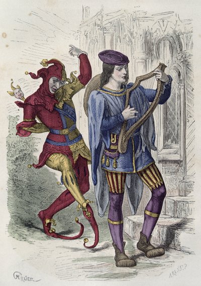 Resande musiker och hovdumdans (färggravyr) av French School