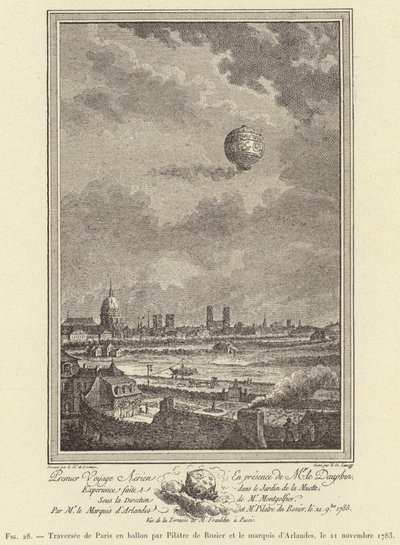 Korsning av Paris i en ballong av Pilatre de Rozier och markisen d