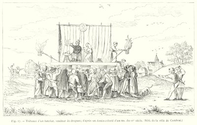 Bockar av en båtsman, drogförsäljare, efter en färgad teckning av en 1400-tals ms (gravyr) av French School