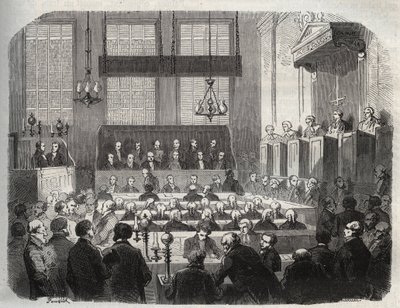 Rättegång mot William Palmer, vid Central Criminal Court, maj 1856, för att ha förgiftat John Parsons Cook, vid Rugeley (gravyr) - William Palmer inför Central Criminal Court i London 1856 - Gravyr i "Causes celebres de tous peuples" av Armand Fouqui av French School