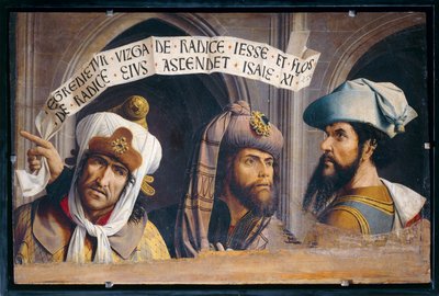 Trois Prophètes - Tre profeter. Fragmentarisk panel föreställande de tre profeterna i Bebådelsen ... av French School