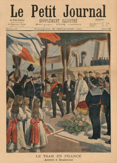 Tsar Nicolas II i Frankrike, anländer till Dunkerque, framsidans illustration från 