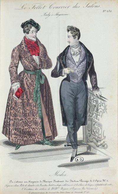 Two Elegant Young Men, 1835 (färggravyr) av French School