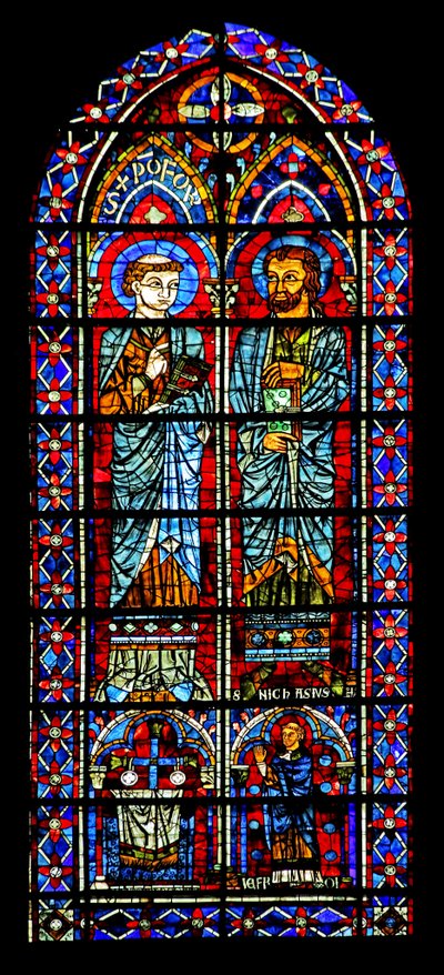 Två helgon - en är Nicaise; donatorpräst nedan (w116) av French School