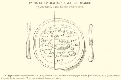 En inbjudan till middag av Hogarth (gravyr) av French School