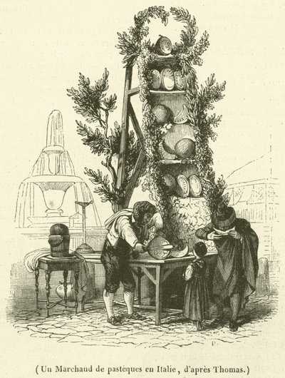 En vattenmelonhandlare i Italien (gravyr) av French School