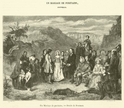 Ett puritanskt bröllop (gravyr) av French School