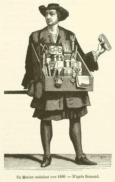 En resande Mercier omkring 1680 (gravyr) av French School