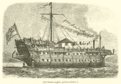 En engelsk ponton, ett militärt fängelse (gravyr) av French School