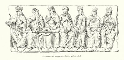 En konsert under medeltiden; från en basrelief (gravyr) av French School