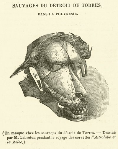 En mask bland vildarna i Torres sund (gravyr) av French School